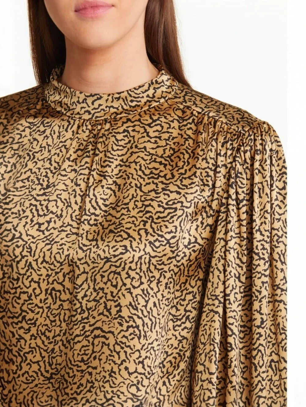 FRAME Women's Silk Blouse XS Mock Neck Balloon Sleeve Oversized Relaxed Boxy Fit